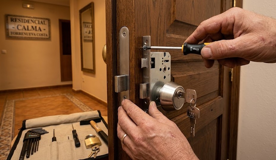 Instalación de cerrojo de seguridad en puerta de apartamento